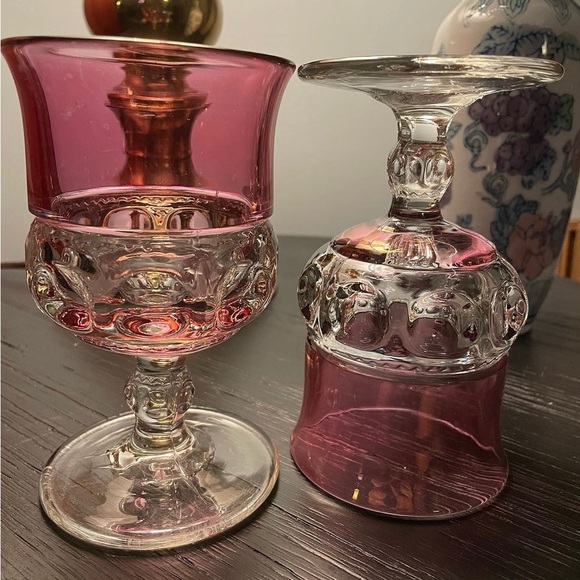 Other - 2 King’s Crown Cranberry Flashed Goblets